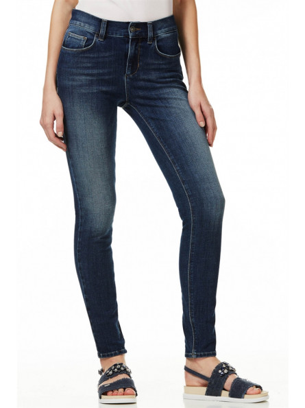 Jean Femme Divine Skinny à Manchettes - Taille 28, Longueur Jambe 32 - Bleu Foncé Délavé - Occasion