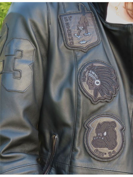 Blouson Style Byker Imitation Cuir Bleu - Avec Capuche & Écussons - Taille L Mixte