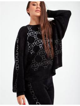 Pull effet velours broderie...