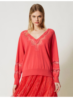 Maxi pull col V dentelle...