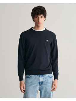Pull Homme GANT Col Rond En Coton Piqué - Taille L, Gris, Occasion En Très Bon état