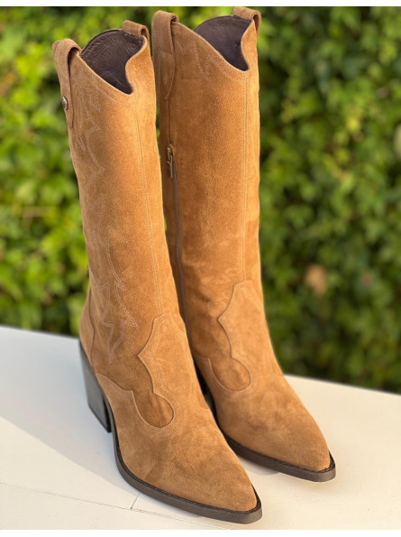 Bottes Vintage Barschery Tout Cuir Daim Marron - Taille 35.5 EU, Talon Aiguille 8.5 Cm - Vieux Stock Neuf