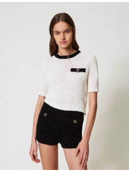 Pull cropped en maille de...