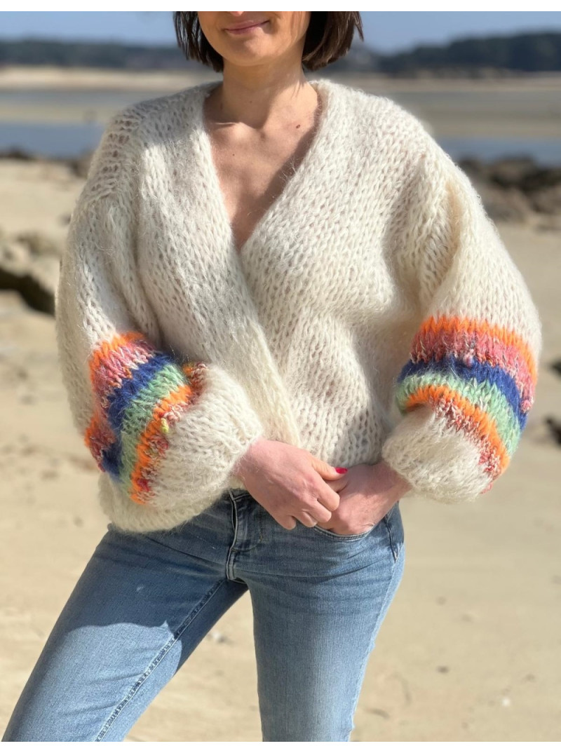 Cardigan Chic En Mohair Et Acrylique - Broderie Sur Les Manches - Taille S/M - Marron