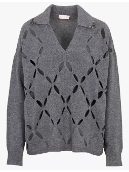 pull maille perforée col polo