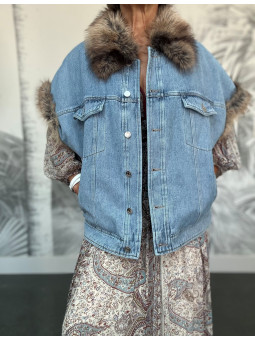 Veste Jean et fourrure sans...