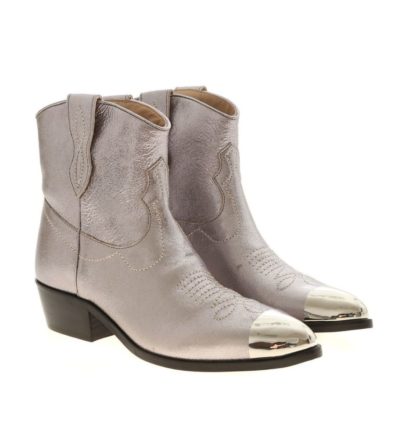 Bottines santiags en cuir laminé argenté Twinset
