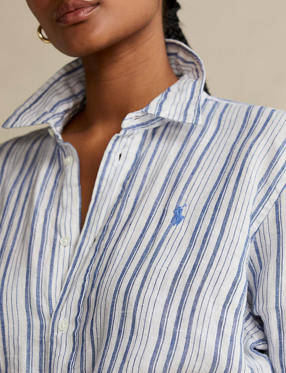 Chemise en lin rayée bleu et blanc Polo Ralph Lauren pour femme