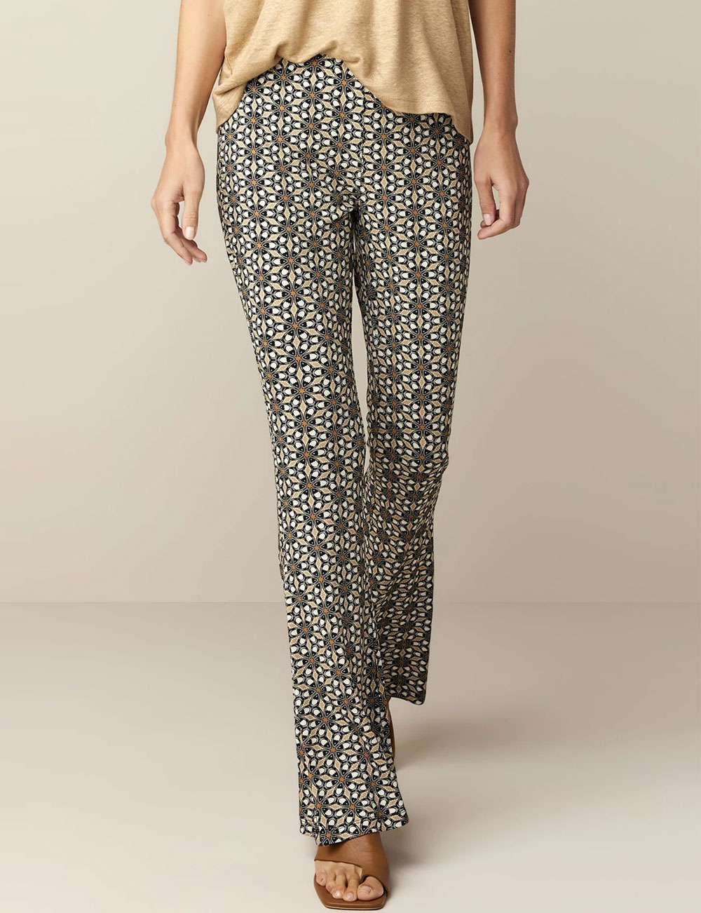 Pantalon flare fluide fleuri Summum Orson Bay et Kaki Crazy