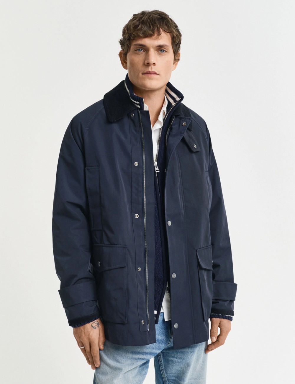 Veste Coupe-vent Gant Pour Homme - Taille L - Khaki - Matière Mixte Coton/nylon - Occasion Très Bon état (taches)